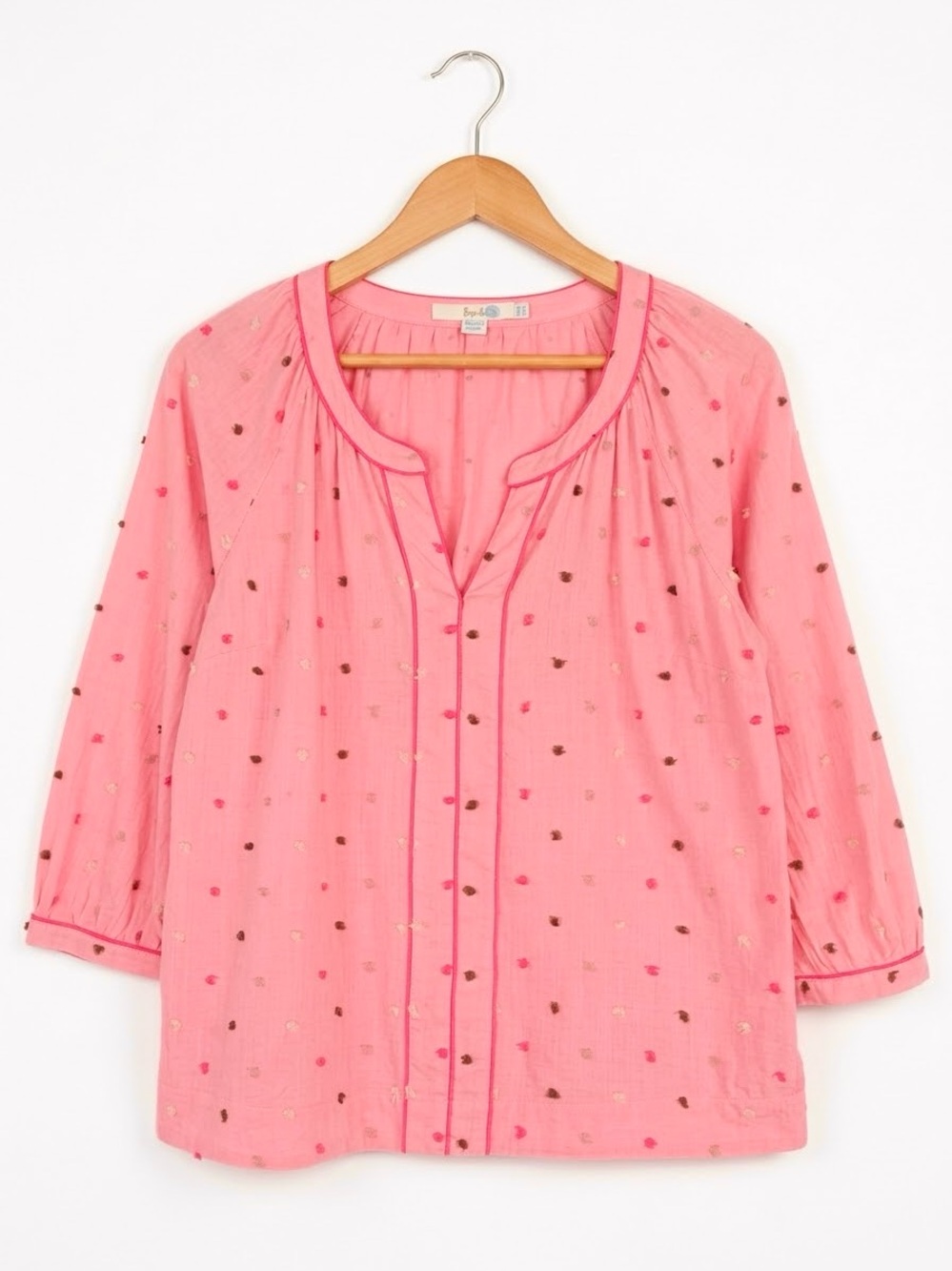 BODEN Pink Clipped Swiss Dot Split Neck Blouse Top Blouse - Women's Size 6
